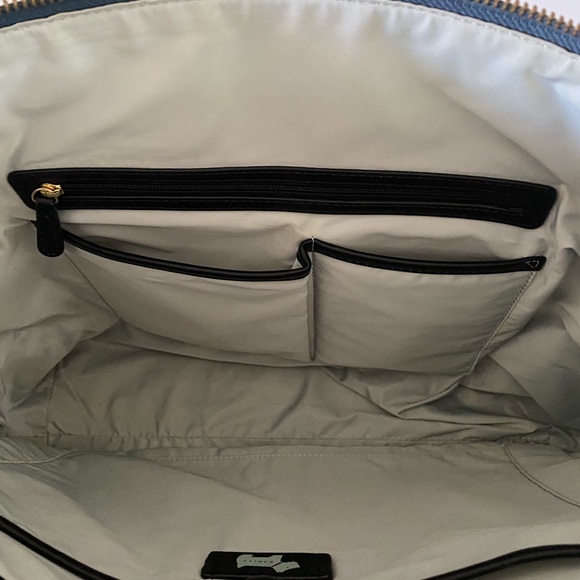 Radley London Large Zip-Top Tote Bag with laptop sleeve in navy print. - Picture 8 of 9